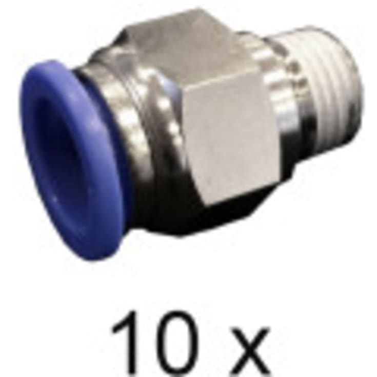 Overgang 1/4". Push-In 12mm. Hunn. Pakke med 10 stk.