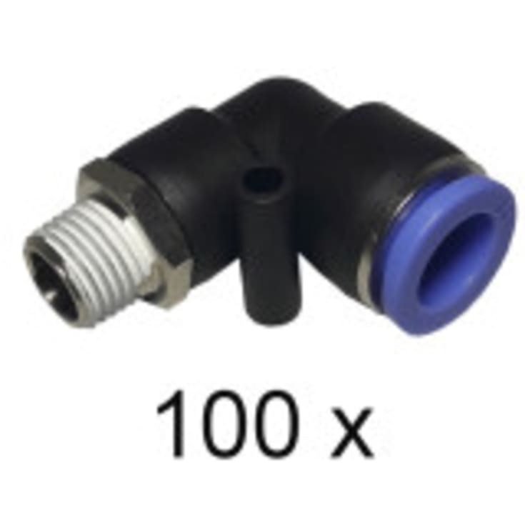 Overgang 1/4". Push-In vinkel 12mm. Hun. Pakke med 100 stk.