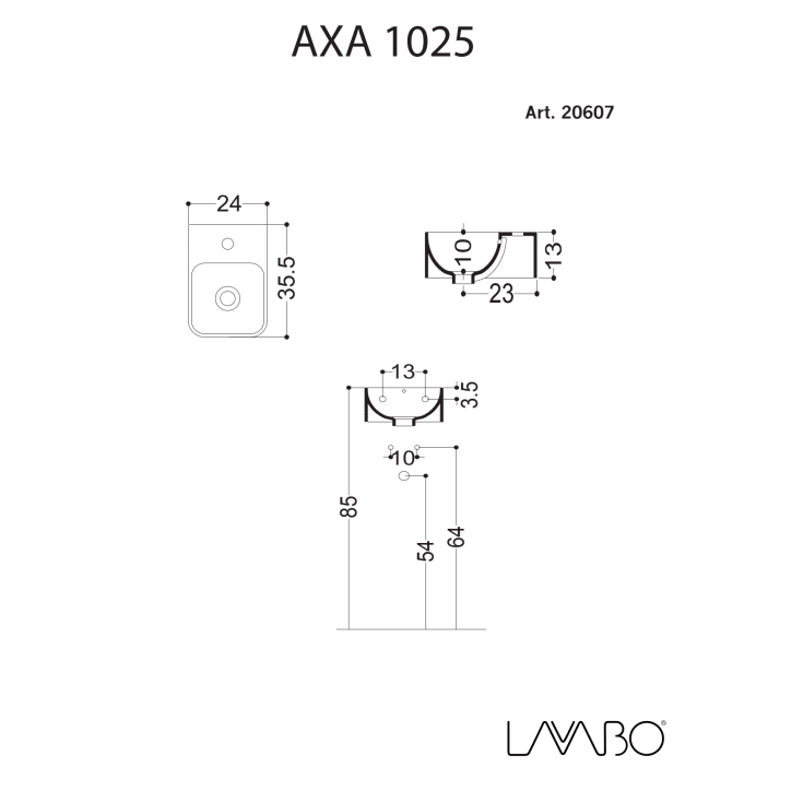 Lavabo Axa 1025 servant, 24x35,5 cm, hvit