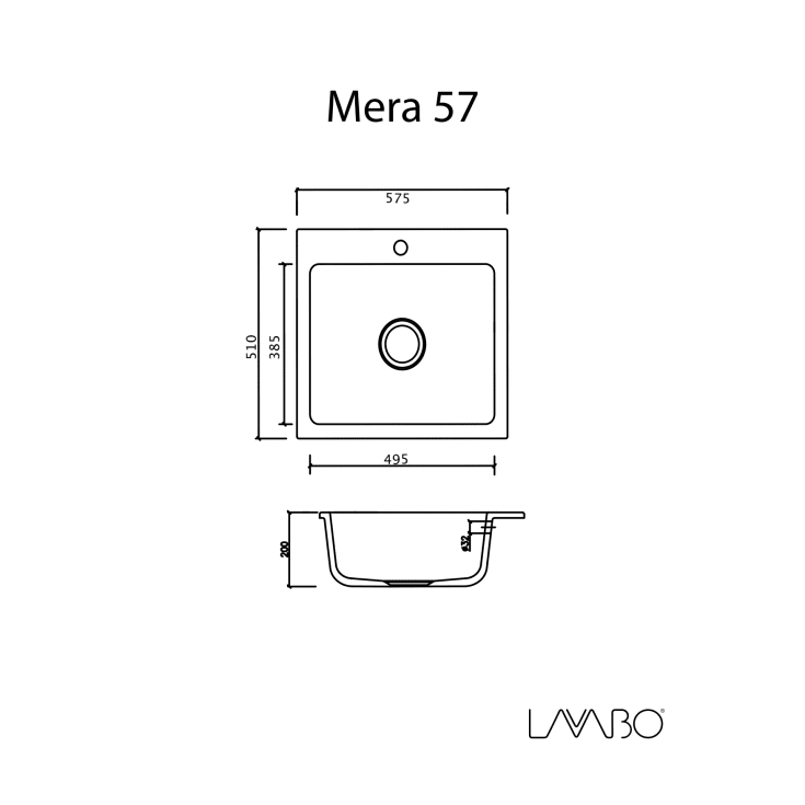 Lavabo Mera 57 køkkenvask, 57,5x51 cm, hvid