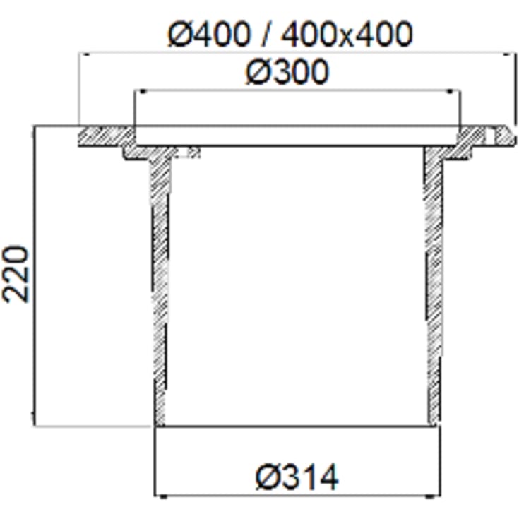 Duco 315 mm rørbrøndkarm uden rist/dæksel, firkantet, lang, GG