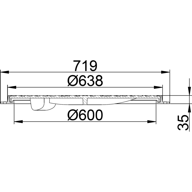 Duco 600 x 35 mm karm/dæksel med lås, rund, fast, 1,5 t, GG
