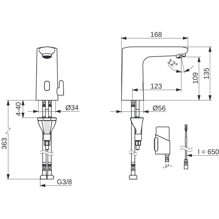 Oras Electra 92 Safety servantbatteri, berøringsfritt, krom
