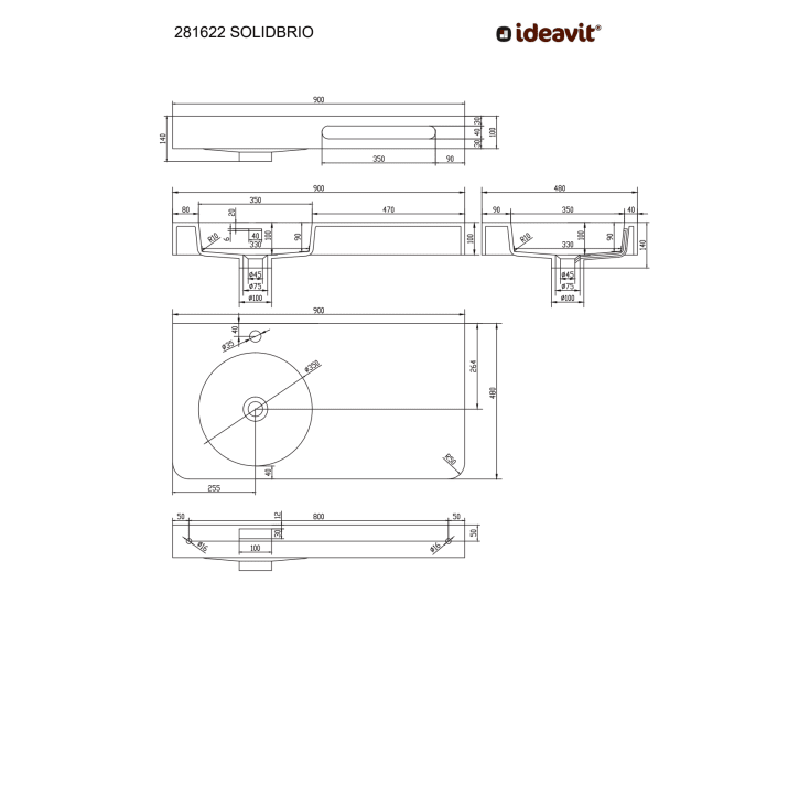 Ideavit SolidBrio-90 håndvask, 90x48 cm, mat hvid