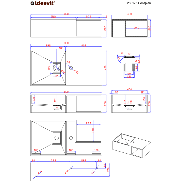 Ideavit SolidPlan-80 håndvask, 80x40 cm, mat hvid