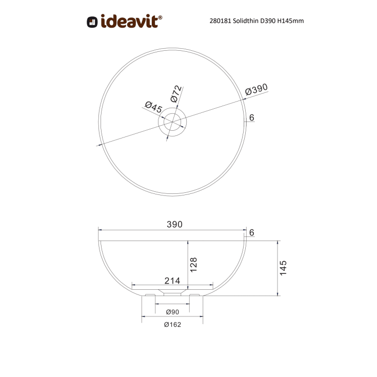 Ideavit SolidThin-39 håndvask, Ø39 cm, mat hvid