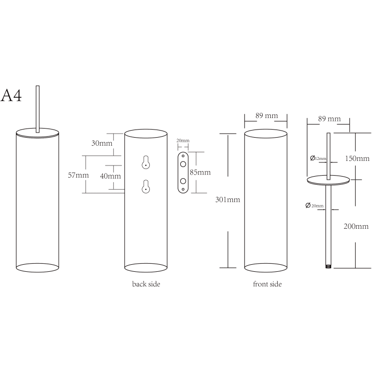 Cassøe A4 toiletbørste, poleret messing