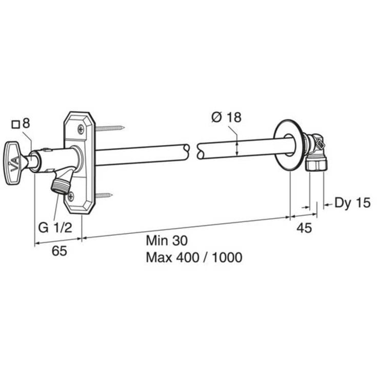 Gustavsberg udendørshane, til 30-40 cm væg, krom