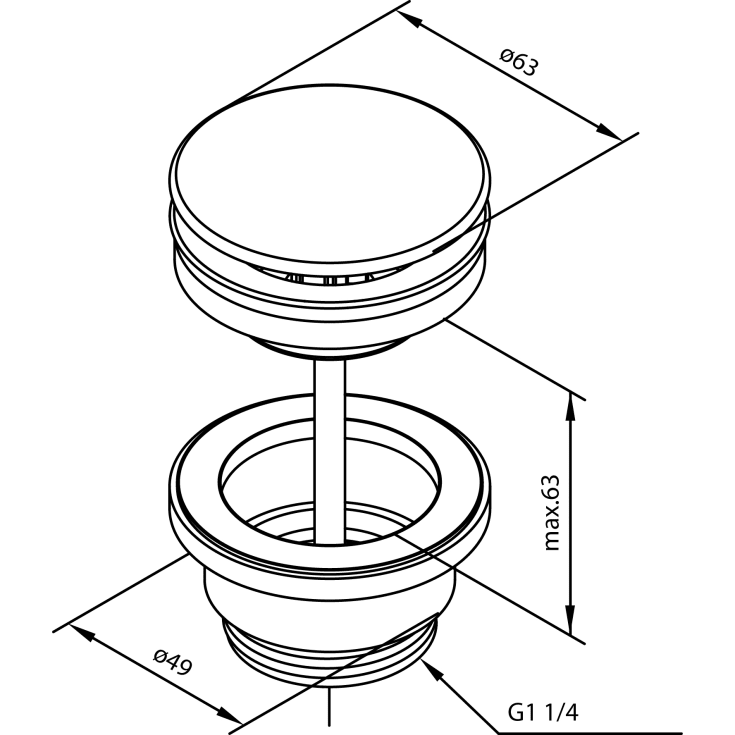 Damixa bundventil, tvangsåben, rustfri stål