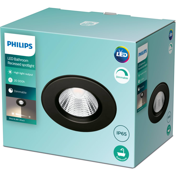 Philips myBathroom Dive indbygningsspot, sort, 1-pak