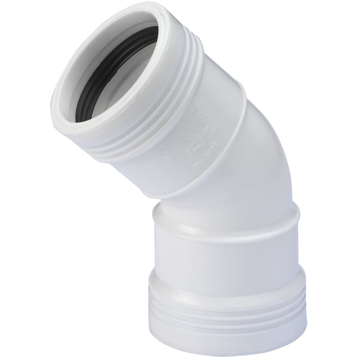 Wavin Wafix afløbsbøjning, 45°, Ø32 mm, plast, hvid