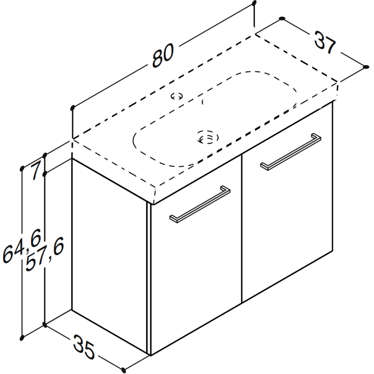 Dansani underskab, hvid højglans, 80 cm