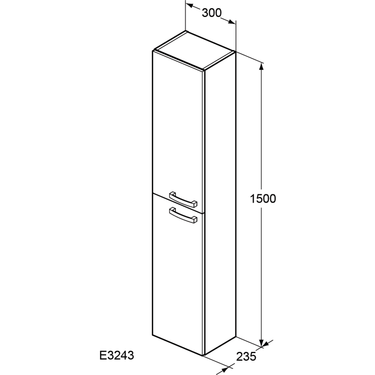 Ideal Standard Eurovit høyskap, 30x150 cm, hvit høyblank