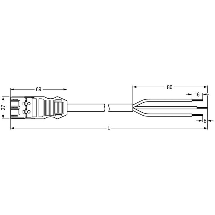 Tilkoblingskabel Ca. Hann/fri 3-polet 8M 3G2,5 mm² sort, kode. EN