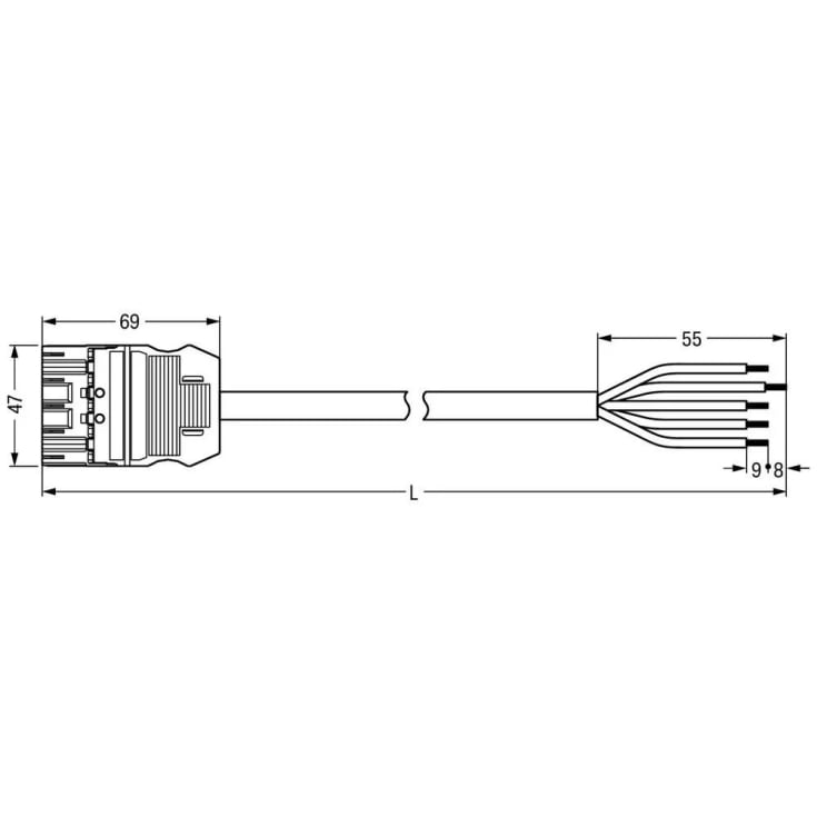 Tilslutningskabel Dca Han/fri 5-P Hun/fri 8m 5G2,50mm² blå kodn.I