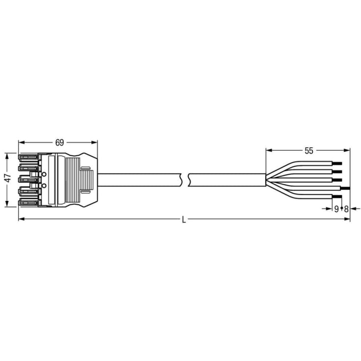 Tilslutningskabel Cca Hun/fri 5-polet 2M 5G2,5mm² blå, kodn. I