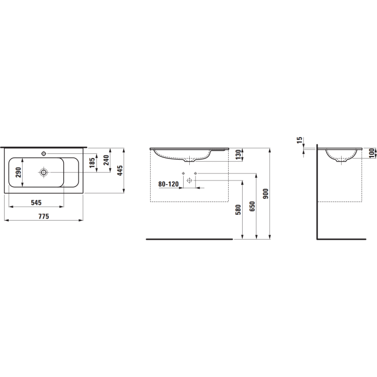 Laufen Meda servant, 77,5x44,5cm, hvit