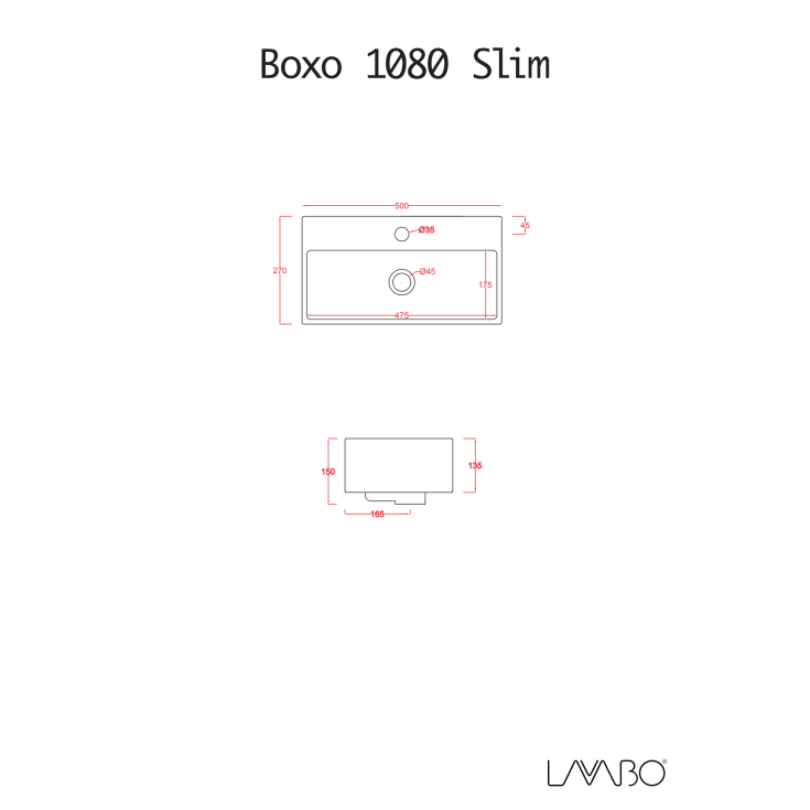 Lavabo Boxo 1080 Slim tvättställ, 50x30 cm, vit