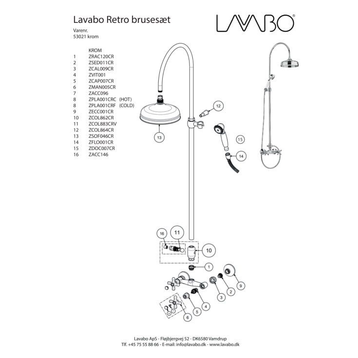 Lavabo Retro dusjsett, krom