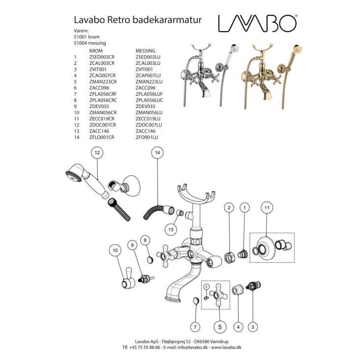 Lavabo Retro kararmatur med brusesæt, messing