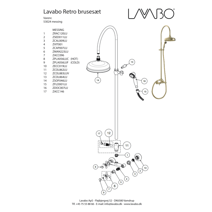 Lavabo Retro dusjsett, messing