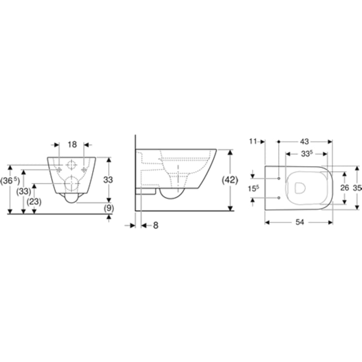 Geberit Smyle Square væghængt toilet, uden skyllekant, rengøringsvenlig, hvid