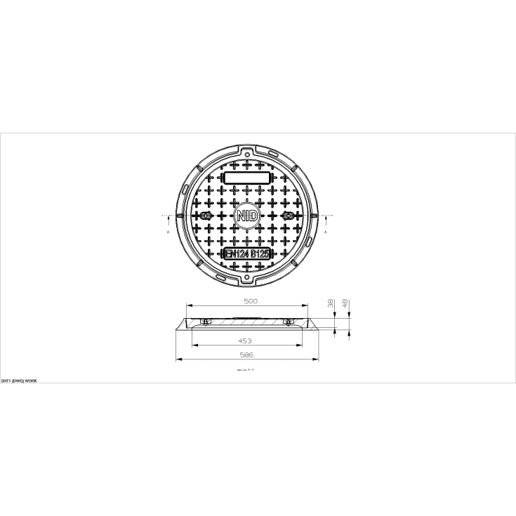 NID 425 mm ramme/deksel, rund, fast, 12,5 t, kompositt
