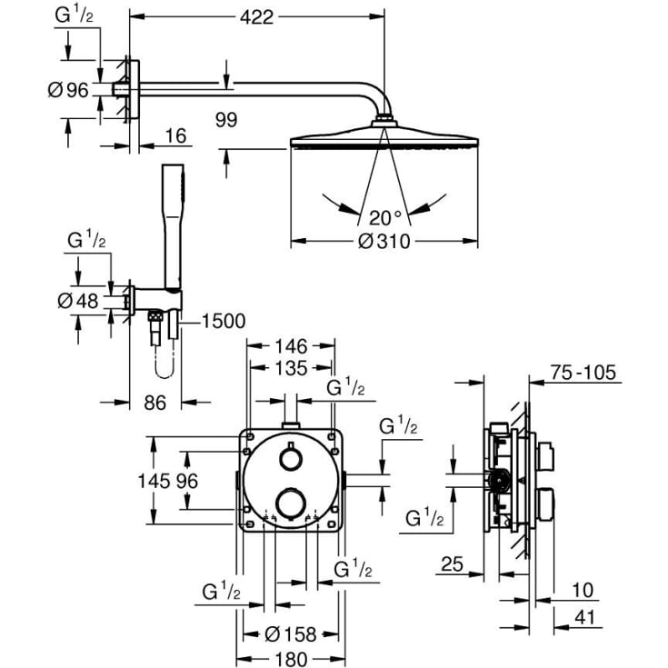Grohe Precision dusjsett, vannbesparende, krom