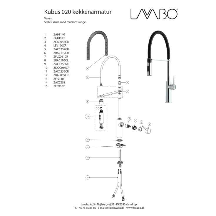 Lavabo Kubus 020 køkkenarmatur, krom/mat sort