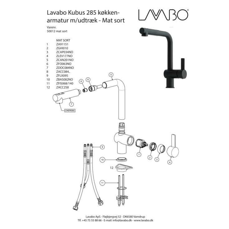 Lavabo Kubus 285 köksblandare, utdragbar pip, matt svart