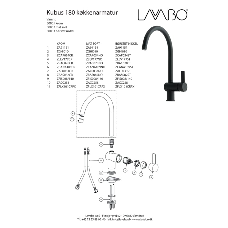 Lavabo Kubus 180 køkkenarmatur, mat sort