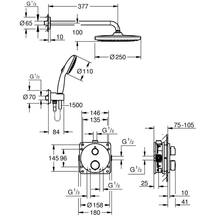 Grohe Precision Thermostat 250 brusesæt, vandbesparende,  krom