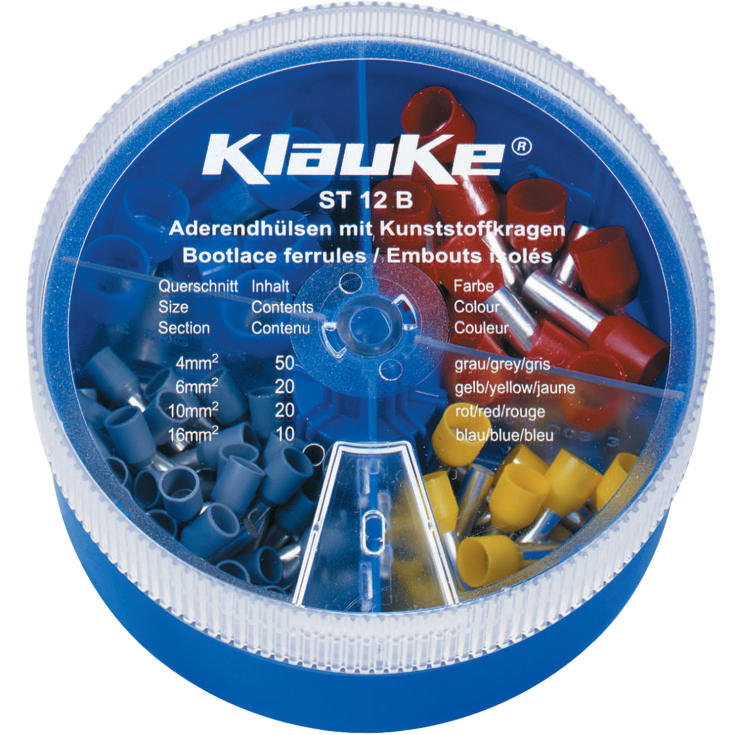 Klauke ST12B sortimentsboks, med isolerede terminalrør, 4,0 - 16,0 mm²