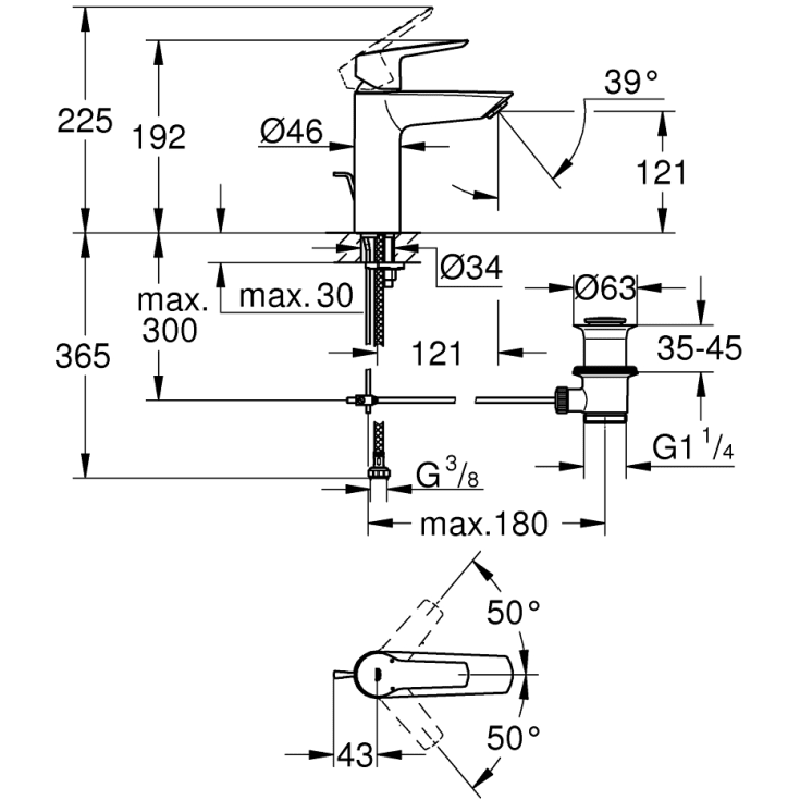 Grohe Start M servantbatteri, matt sort
