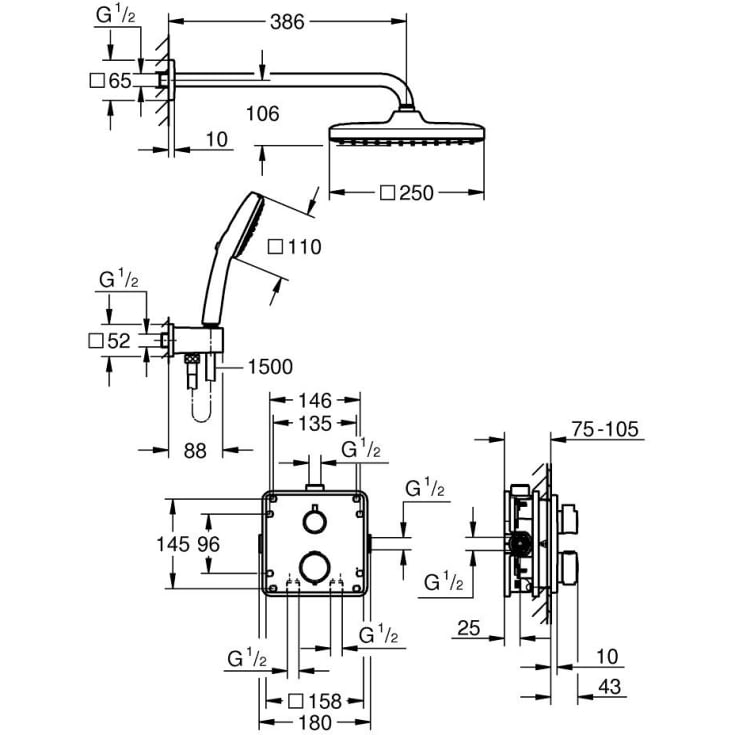 Grohe Precision Thermostat 250 brusesæt, vandbesparende,  mat sort