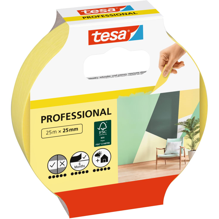 Tesa Professional afdækningstape, 25 mm, gul, 25 meter