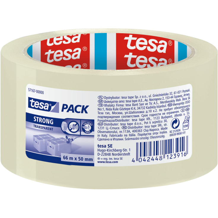 Tesa emballagetape, klar, regulær, 50 mm, 66 meter