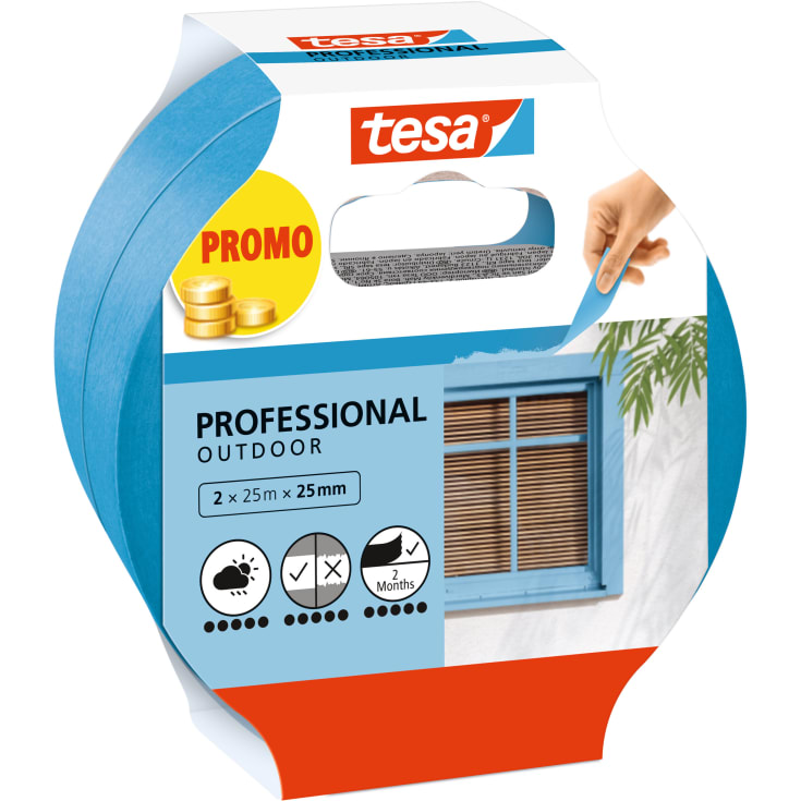tesa maskeringstape Utendørs 25 mm x 25 m, blå, 2 stk.