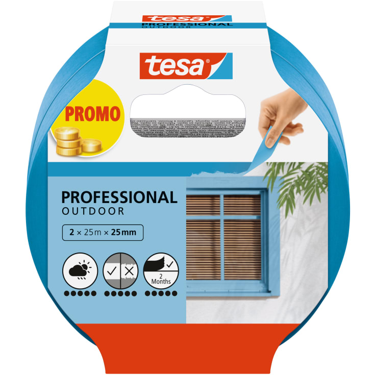 tesa maskeringstejp för utomhusbruk 25 mm x 25 m, blå, 2-pack