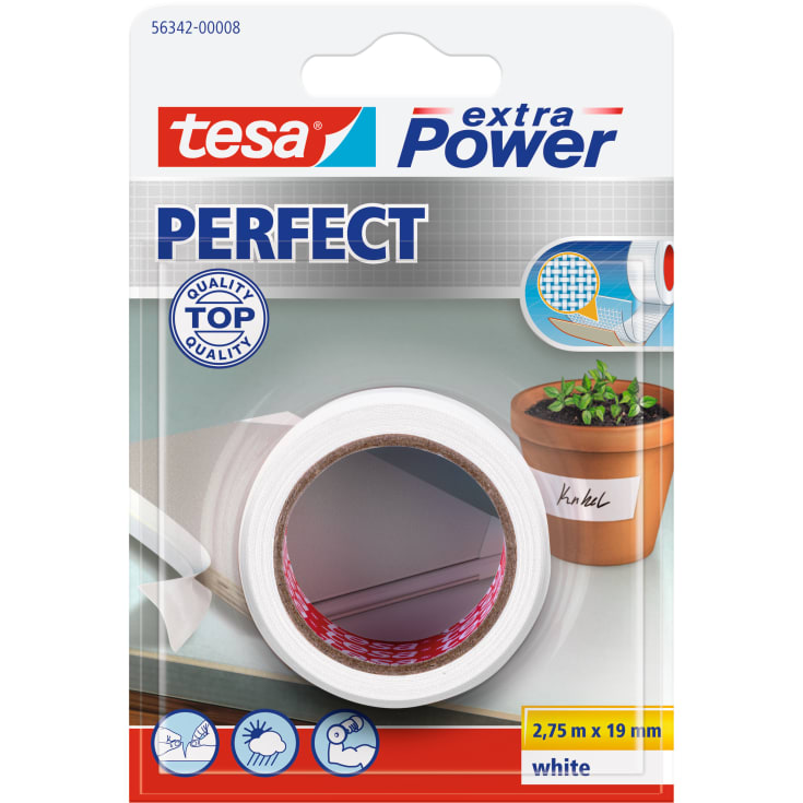 Tesa Perfect lærredstape, hvid, 19 mm, 2,75 meter