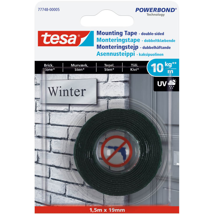 12 stk Tesa dobbeltsidig monteringstape for mur/stein, 19 mm, 1,5 meter