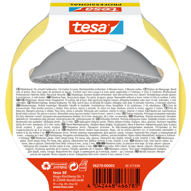 Tesa Professional afdækningstape, 25 mm, gul, 25 meter