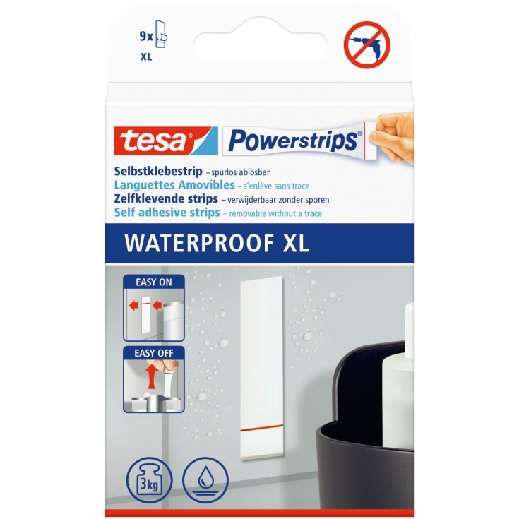 Tesa vanntette, dobbeltsidig selvklebende powerstrips, 80 mm, 9 stk.