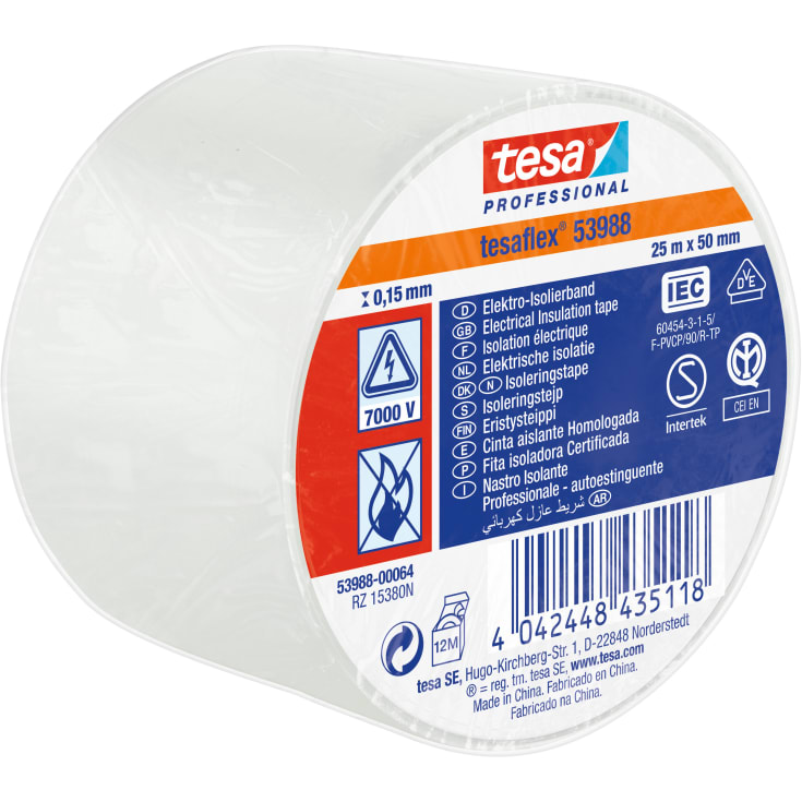 Tesa isoleringstape, hvid, 50 mm, 25 meter