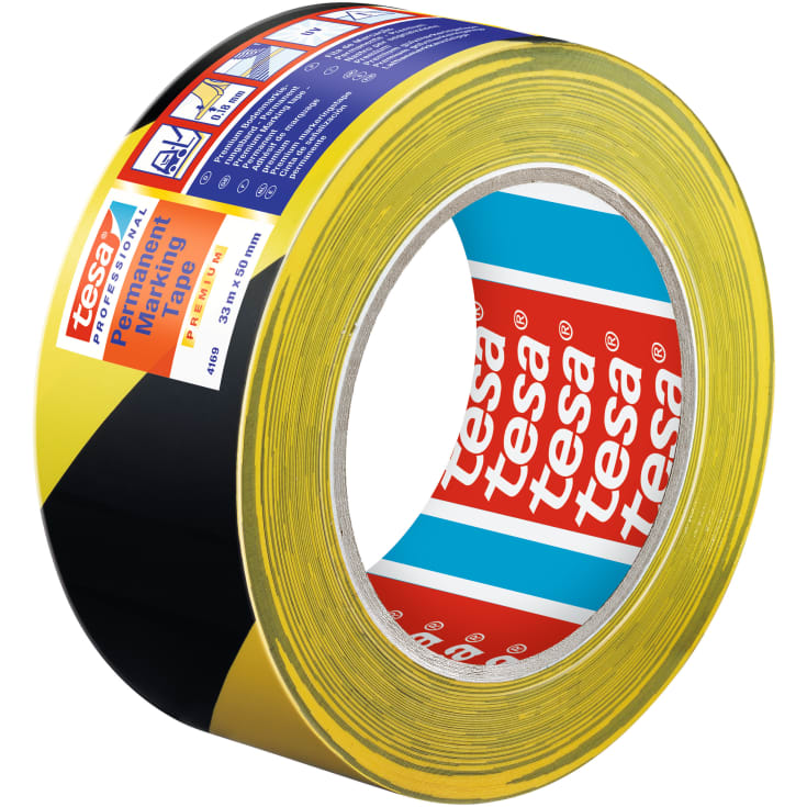 tesa markeringstape 4169 PVC 50 mm x 33 m, gul/sort