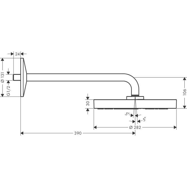 Axor One brusehoved, Ø28,2 cm, mat sort