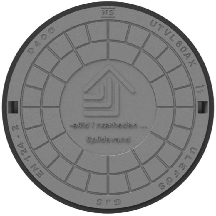 Ulefos 600 mm dæksel m/påstøbt pakning/fjederlås, SK
