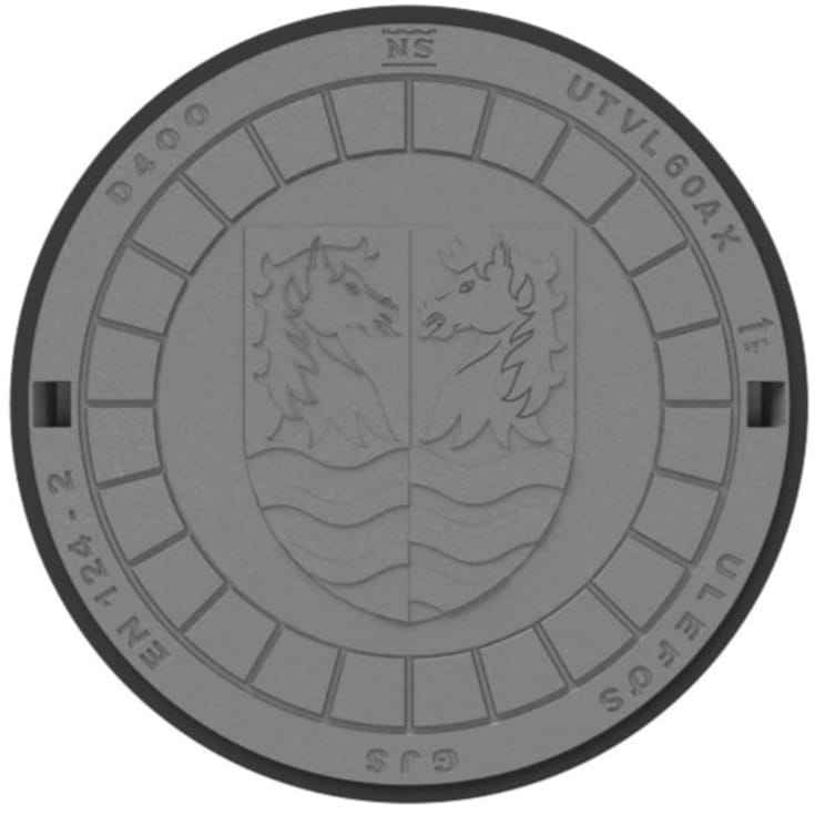 Ulefos 600 mm dæksel m/påstøbt pakning/fjederlås, Faxe