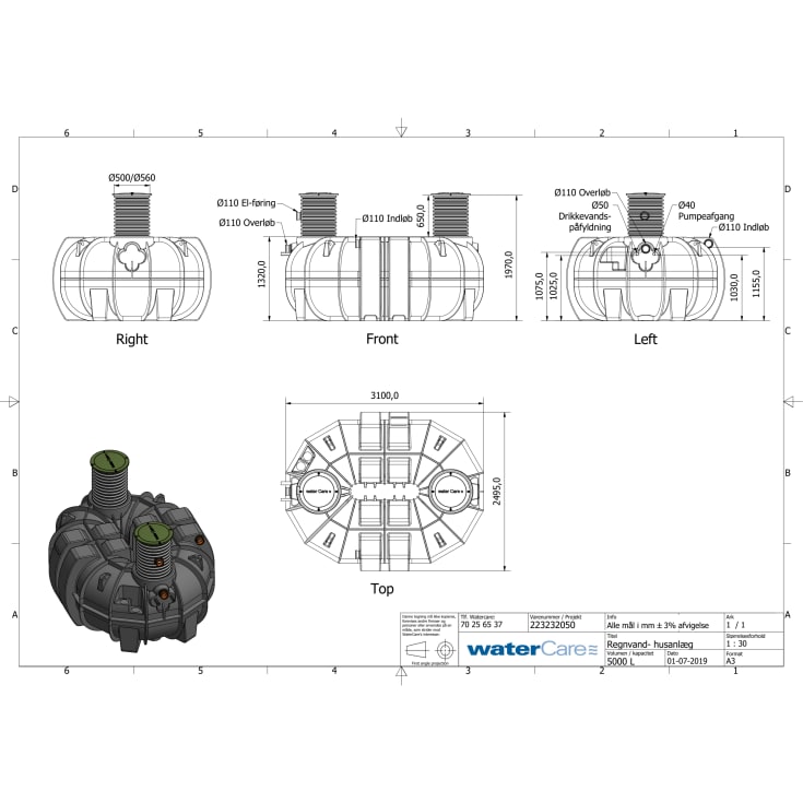 WaterCare regnvandsanlæg, til hus, 5000 liter