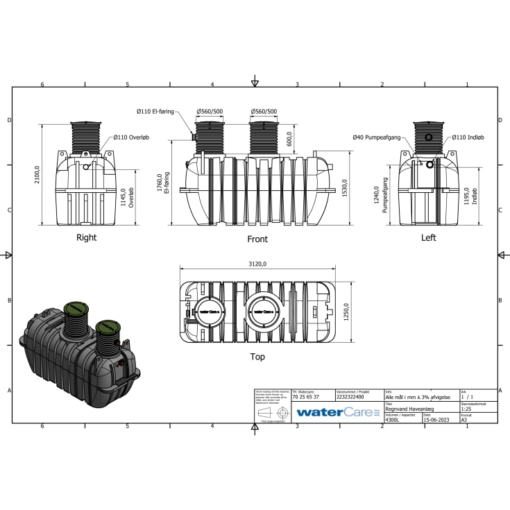 WaterCare regnvandsanlæg, til have, 4300 liter